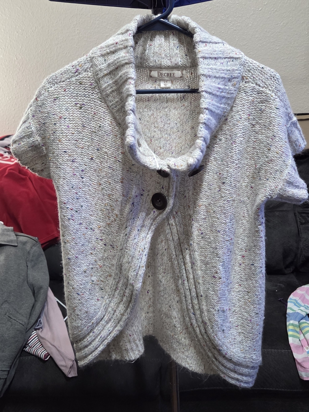 Decree Cream Speckled Short-Sleeve Shawl-Collar Cardigan
